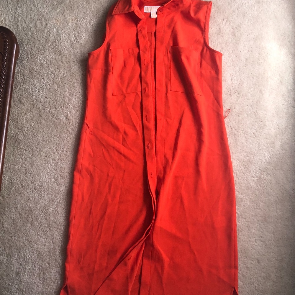 AS IS Michael Kors Bright Orange Shirt Dress, sz 0 - Picture 2 of 11